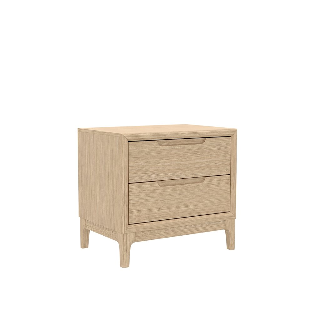 June Nightstand by Start2Finish in light oak wood with a modern design, featuring a single drawer and open storage space.
