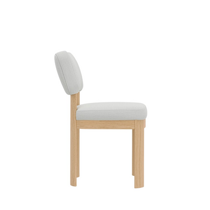 Set of two Gabrielle Side Chairs in light oak finish by Start2Finish, featuring sleek wooden frames and comfortable seat cushions.