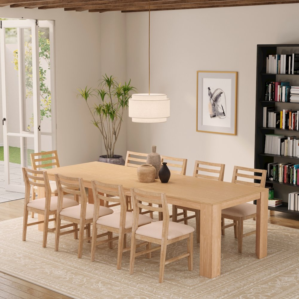 Start2Finish Carter Extension Dining Table in natural wood finish, showing the table extended with a modern design and smooth surface.