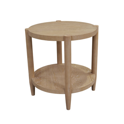 Start2Finish Sinclair round end table in natural wood finish, showcasing smooth tabletop and sturdy legs in a modern furniture design.