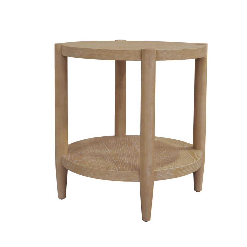 Start2Finish Sinclair round end table in natural wood finish, modern furniture with smooth surface and sturdy legs.