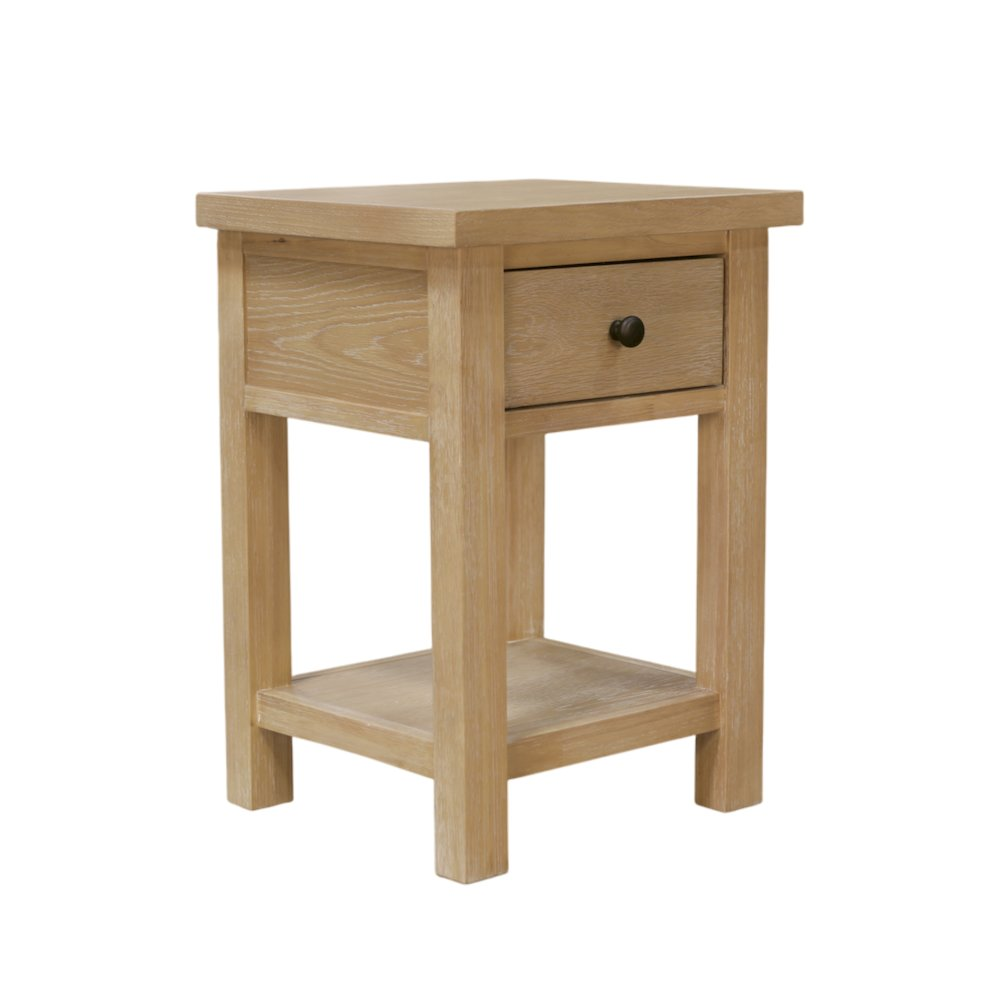 Emilia End Table by Start2Finish featuring a modern wooden design with a round top and sleek legs, ideal for living room decor.