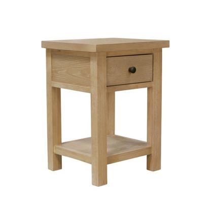 Emilia End Table by Start2Finish featuring a modern wooden design with a round top and sleek legs, ideal for living room decor.