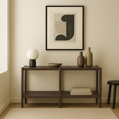 Walnut Sinclair Console Table by Start2Finish with sleek wooden surface and modern design, ideal for entryways or living rooms.