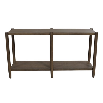 Walnut Sinclair Console Table by Start2Finish, showcasing a sleek wooden furniture piece with clean lines and a modern design.