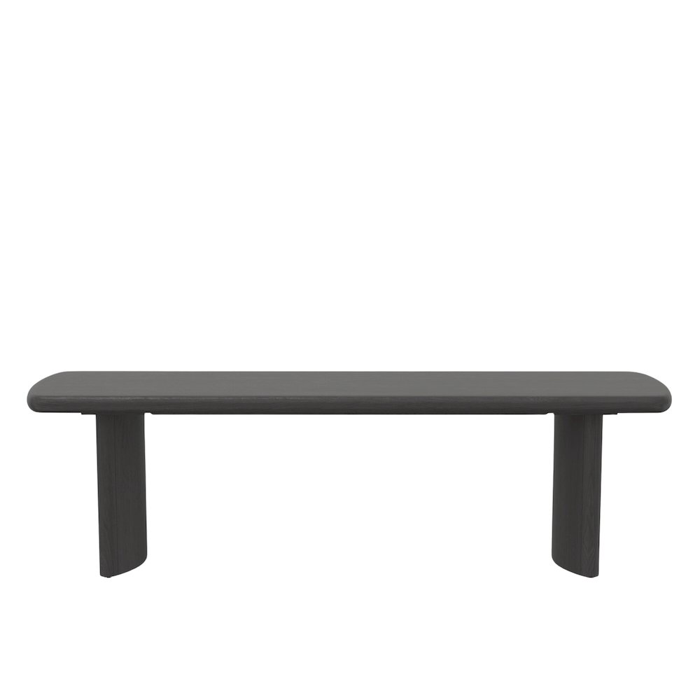 Black Gabrielle Bench by Start2Finish, featuring a sleek upholstered seat and sturdy wooden legs for modern furniture style.