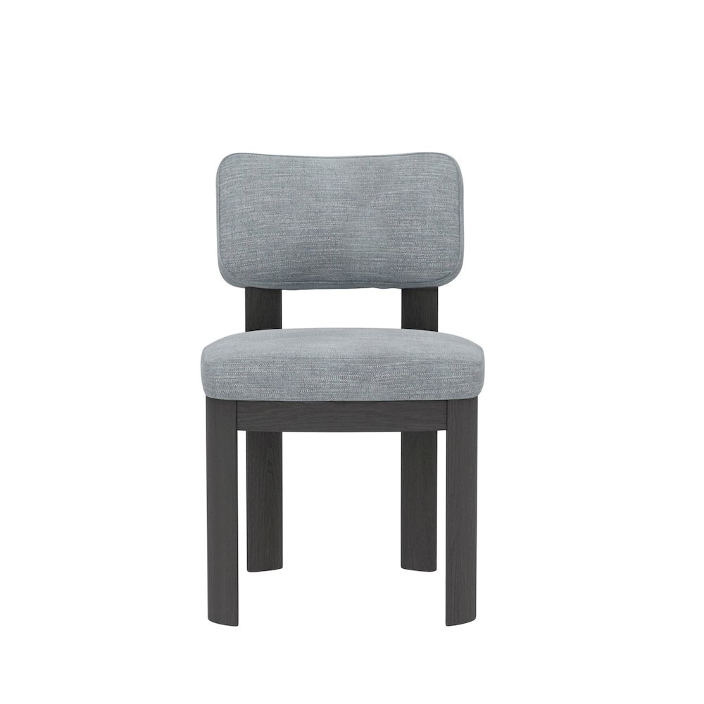 Pair of black Gabrielle Side Chairs by Start2Finish, featuring sleek design and sturdy wooden legs, set of two for stylish seating.