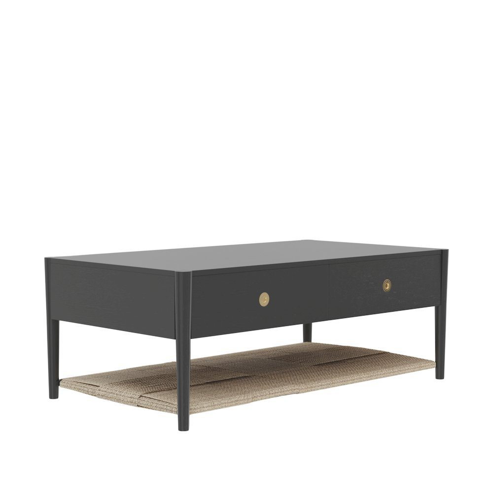 Charcoal gray Cleo coffee table by Start2Finish with a modern design and sleek rectangular shape, wood finish surface.
