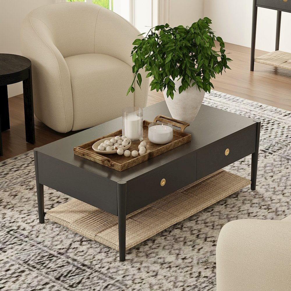 Charcoal gray Cleo coffee table by Start2Finish with a sleek, modern design and smooth surface.