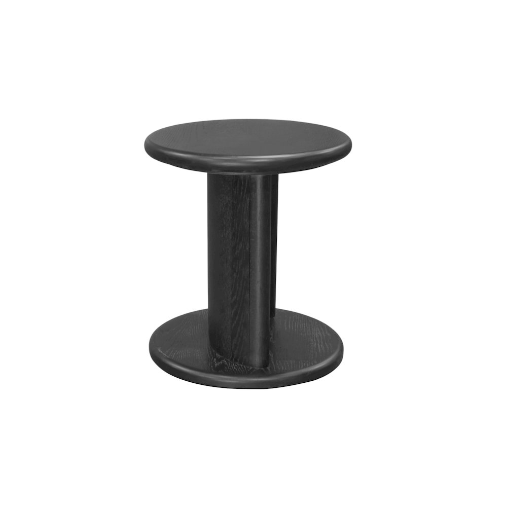 Black Gabrielle End Table by Start2Finish, showcasing a sleek furniture piece with a smooth tabletop and modern design.
