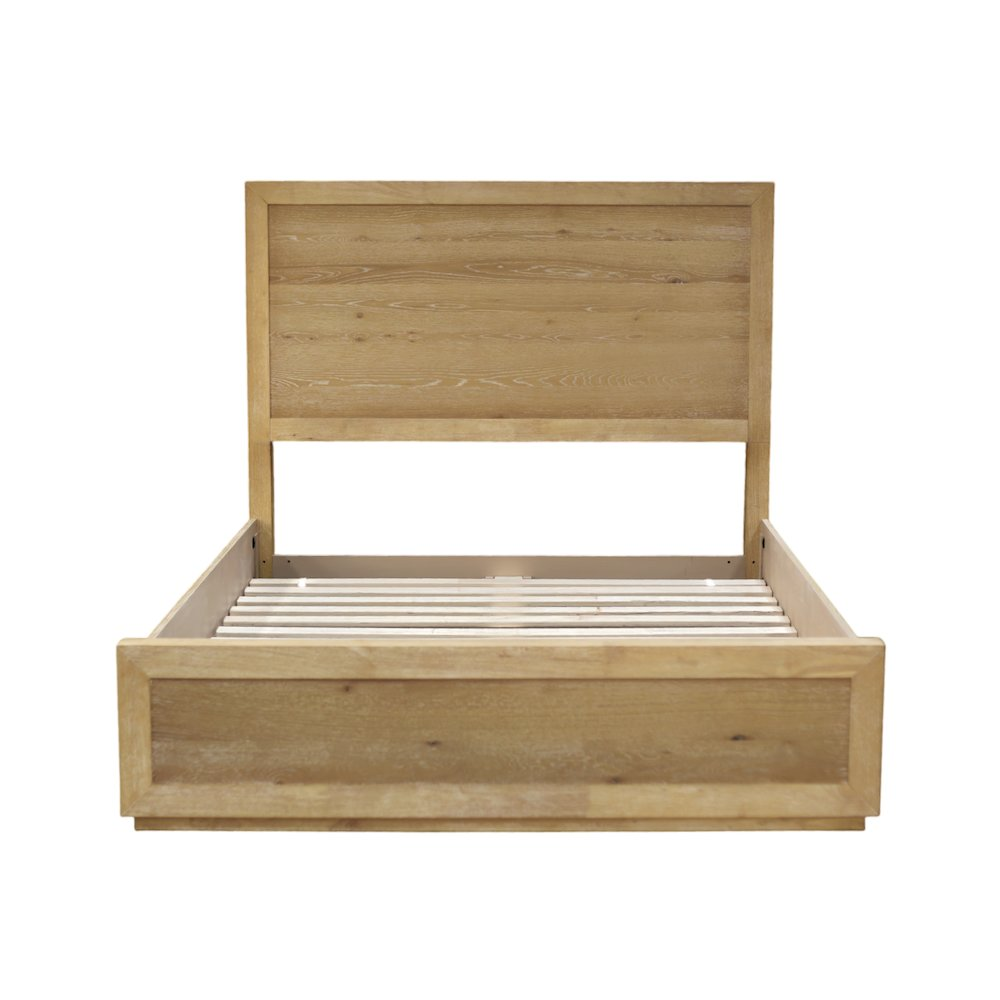 Start2Finish Harper Queen platform bed with sleek wooden frame and headboard, showcasing modern bedroom furniture design.