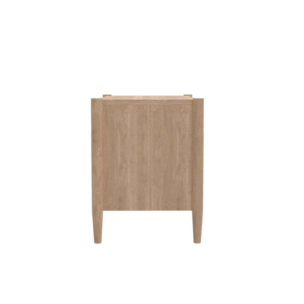 Start2Finish Sinclair nightstand in natural wood finish, showcasing a sleek modern furniture piece with a drawer and open storage shelf.