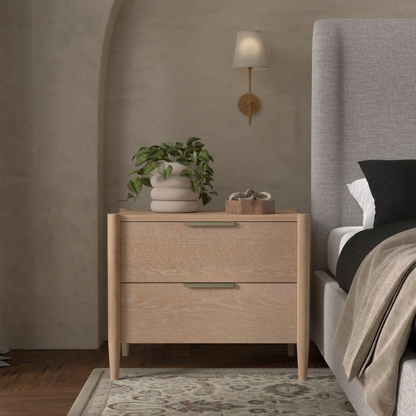 Start2Finish Sinclair nightstand in natural wood finish, featuring a modern design with a single drawer and open shelf.