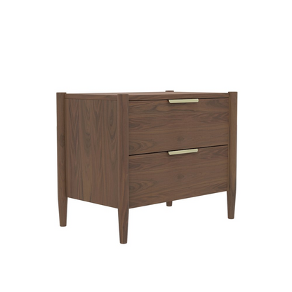 Walnut Sinclair nightstand by Start2Finish featuring a sleek design, drawer handle, and smooth finish.