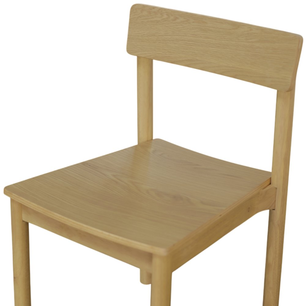Light oak Hudson side chair from Start2Finish, featuring a modern wooden furniture design with a curved backrest and tapered legs.