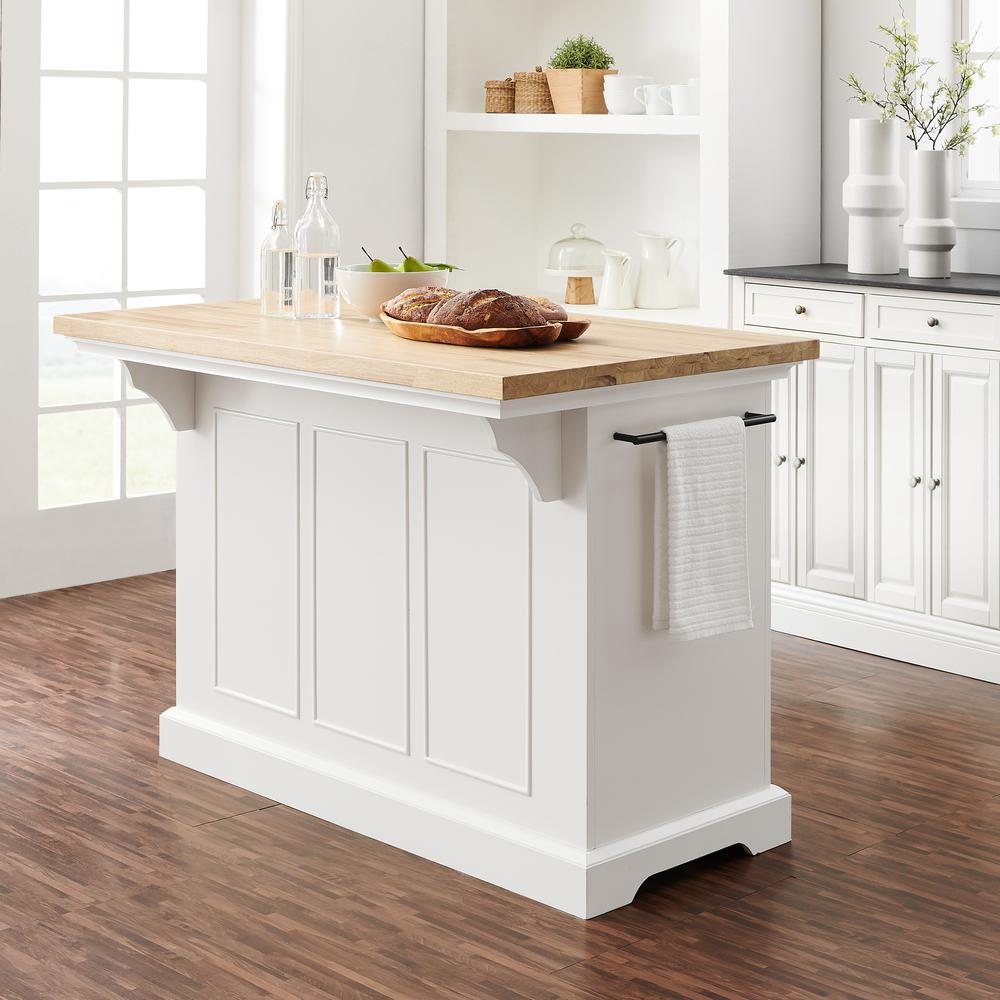 Start2Finish Julia Wood Top Kitchen Island showing a spacious wooden surface with storage drawers and a sturdy base.