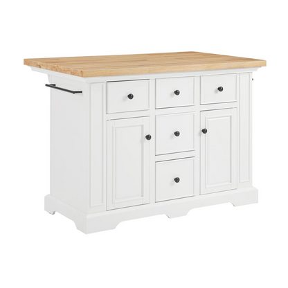 Start2Finish Julia Wood Top Kitchen Island with spacious surface and sturdy wooden finish, ideal for modern kitchen spaces.