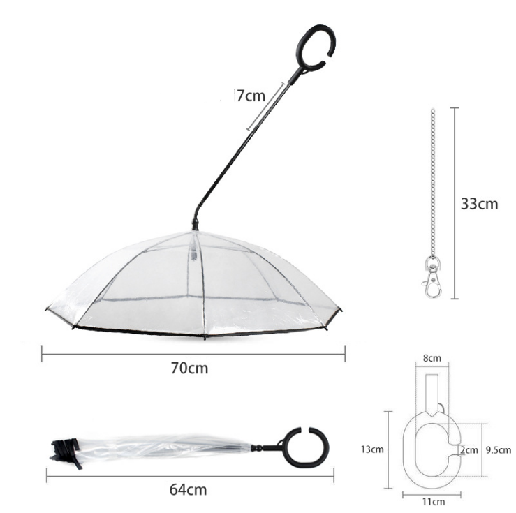 Transparent adjustable pet umbrella from Maroon Asteria, designed to protect pets during rainy weather.