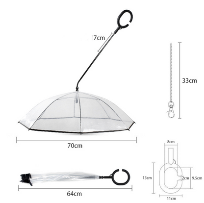 Transparent adjustable pet umbrella from Maroon Asteria, designed to protect pets during rainy weather.