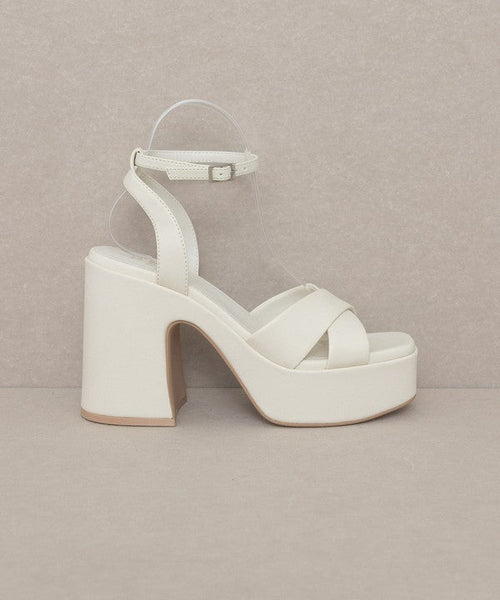 Jade Icarus Oasis Society Norah chunky platform heels with thick heel and open toe, black synthetic material.
