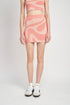Color blocked mini skirt for women by Jade Icarus, featuring bold geometric patterns in vibrant colors.