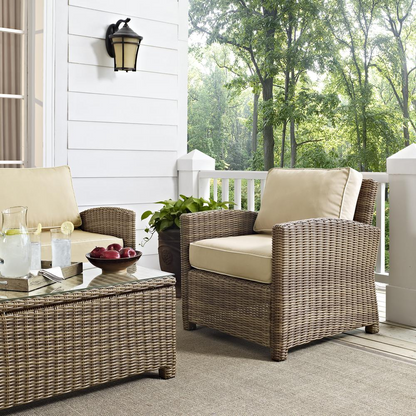 Start2Finish Bradenton 3-piece outdoor loveseat furniture set with loveseat, armchair, and coffee table in a stylish patio setting.