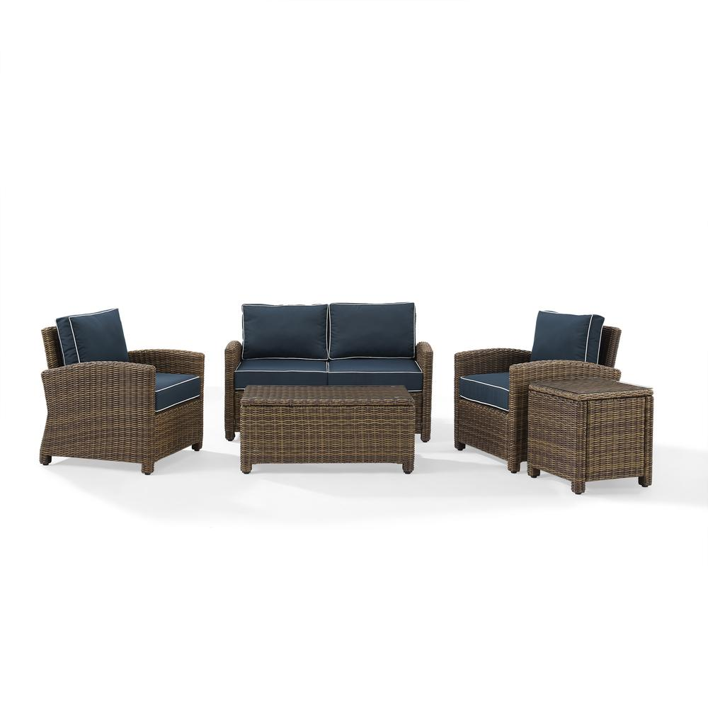 Start2Finish 5-piece outdoor loveseat furniture set with two armchairs, side table, and coffee table in a cozy patio setup.