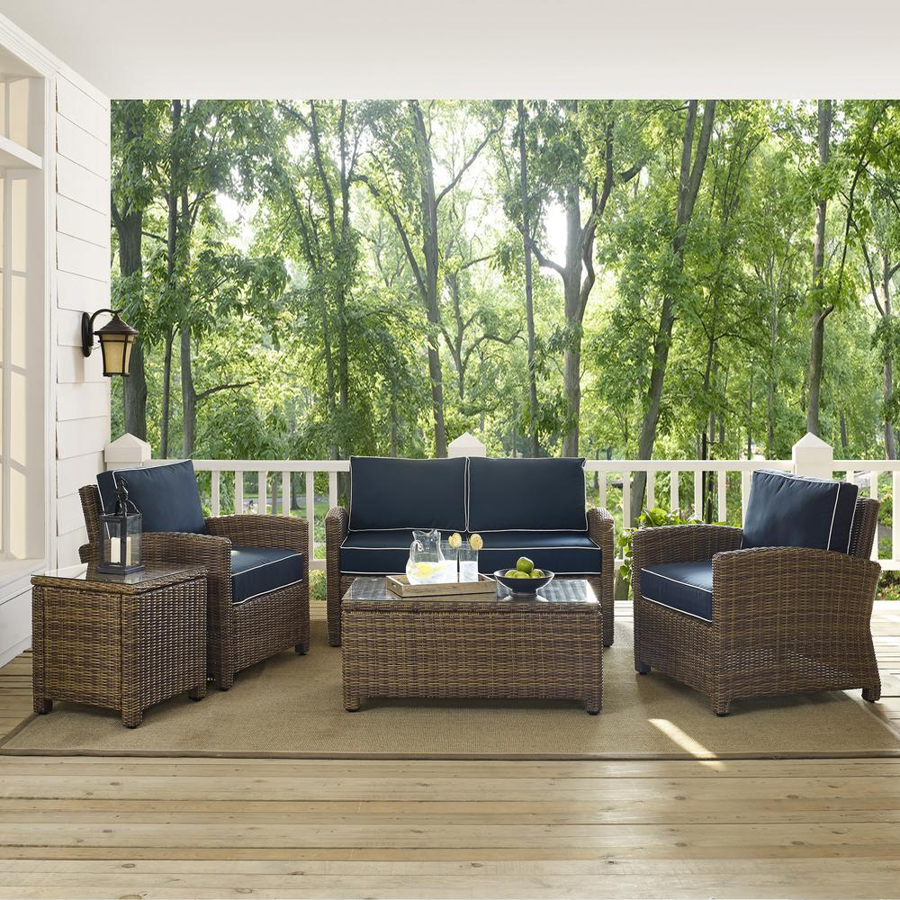Start2Finish 5-piece outdoor loveseat furniture set with two armchairs, side table, and coffee table on a patio.