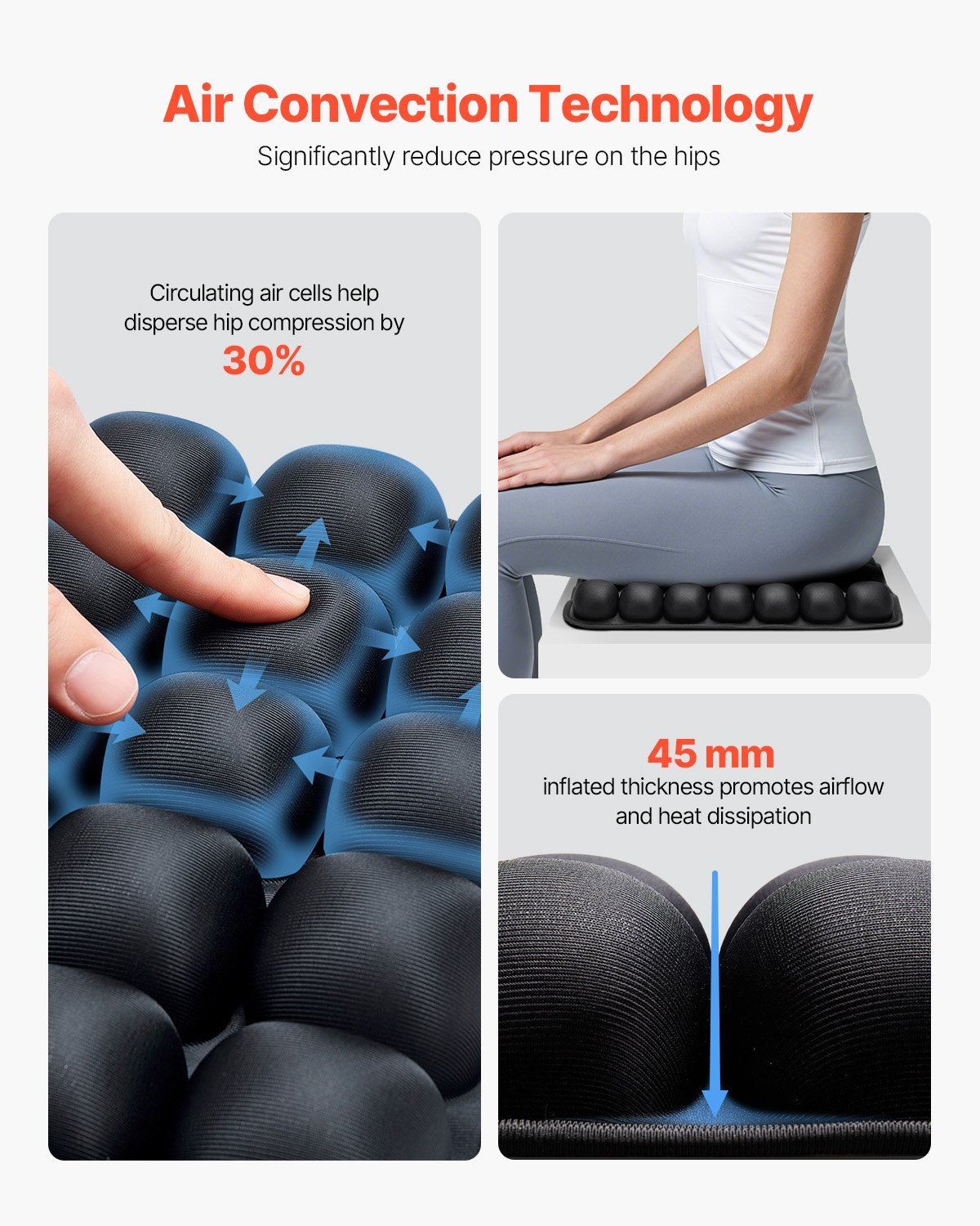 Start2Finish VEVOR inflatable 3D air cell seat cushion with Lycra and TPU for pressure relief, portable for travel and office use.