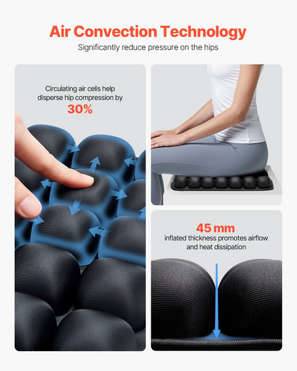 Start2Finish VEVOR inflatable 3D air cell seat cushion with Lycra and TPU for pressure relief, portable for travel and office use.