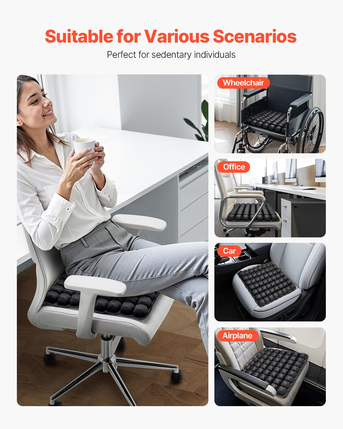 Start2Finish VEVOR inflatable 3D air cell seat cushion with Lycra and TPU, portable pressure relief wheelchair seat pad with manual pump