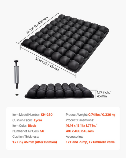 Start2Finish VEVOR inflatable 3D air cell seat cushion with manual pump, pressure relief wheelchair pad, lightweight for travel and office use.