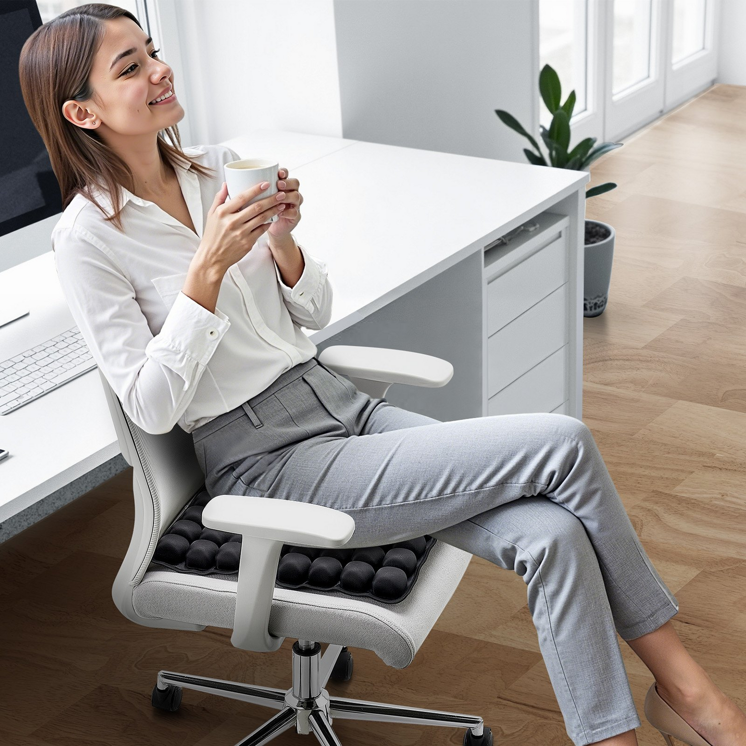 Start2Finish VEVOR inflatable 3D air cell seat cushion with manual pump, pressure relief wheelchair seat pad, portable for travel and office.