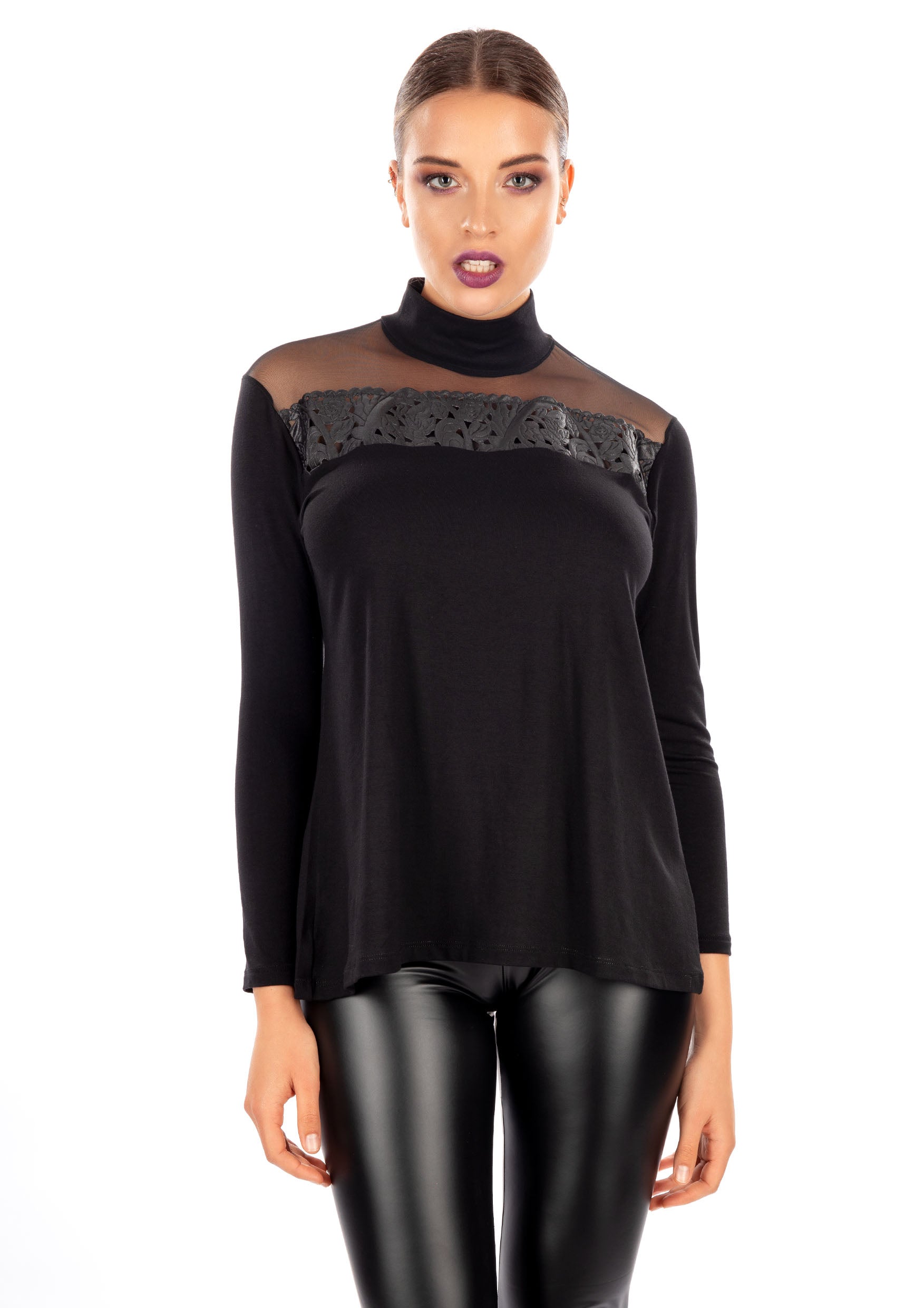 Byzantium Hemera EGI Exclusive Collections long-sleeve top in elegant fabric, displayed on a hanger. Made in Italy.