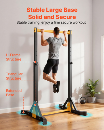 Start2Finish VEVOR portable pull-up bar with H-frame, heavy-duty steel, 8 height levels, for arms, back, and chest workouts.