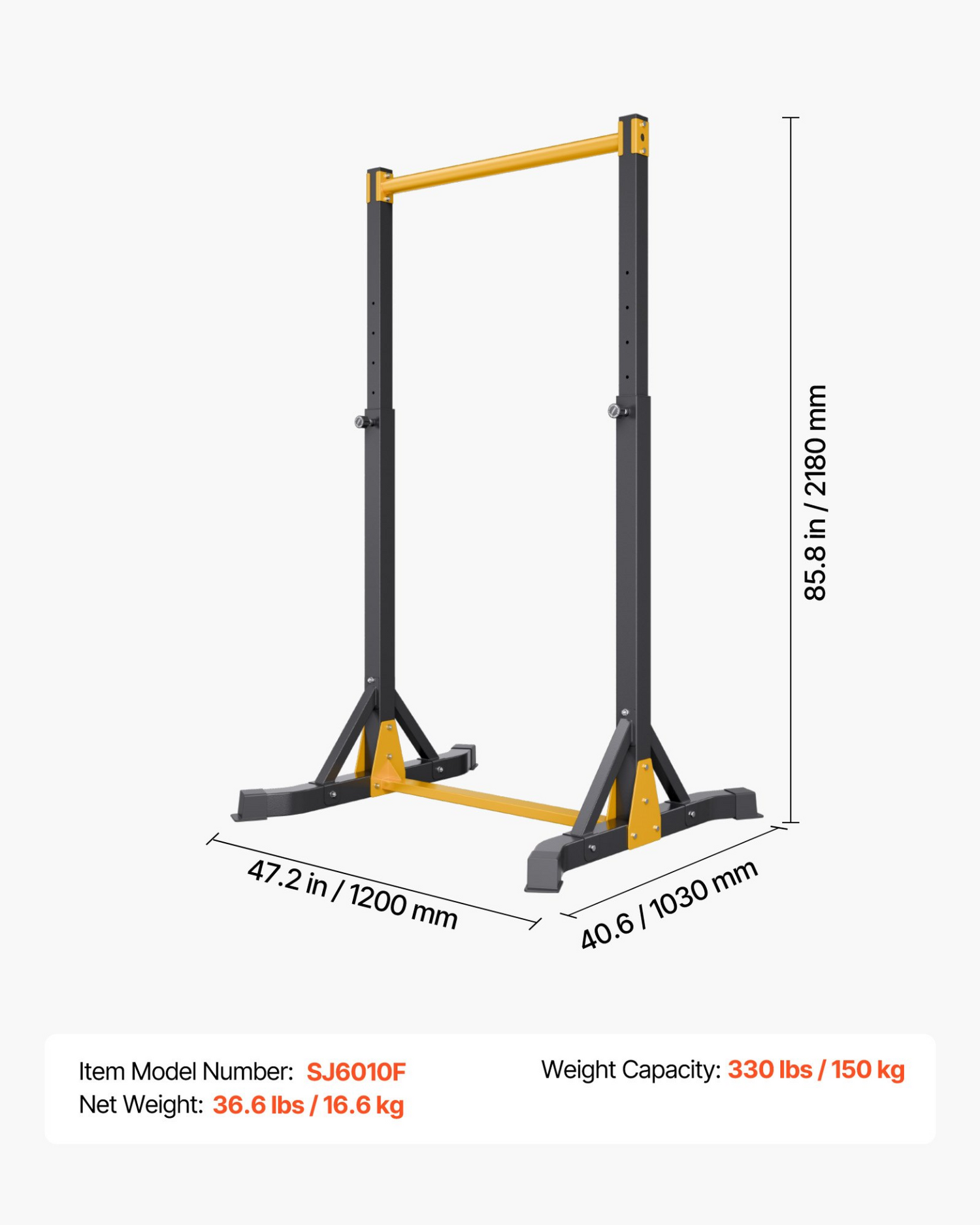 Start2Finish VEVOR portable pull-up bar with H-frame, heavy-duty steel, 8 adjustable heights, supports 330 lbs for arm, back, chest workouts.