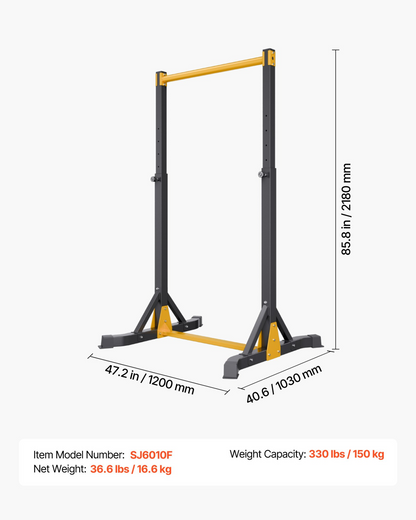 Start2Finish VEVOR portable pull-up bar with H-frame, heavy-duty steel, 8 adjustable heights, supports 330 lbs for arm, back, chest workouts.