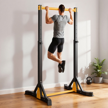 Start2Finish VEVOR portable pull-up bar with H-frame, heavy-duty steel tubes, 8 height levels, for arms, back, chest workouts.