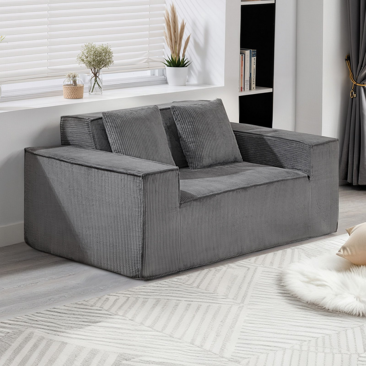 Gray VEVOR loveseat sofa, 63-inch modern 2-seater couch with soft cushions and pocket springs, ideal for living room or bedroom.