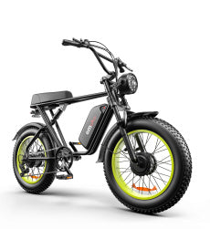 Carmine Juneberry C91™ Dual Drive Power Bike, black and red electric biking bicycle with dual motor and sleek design.