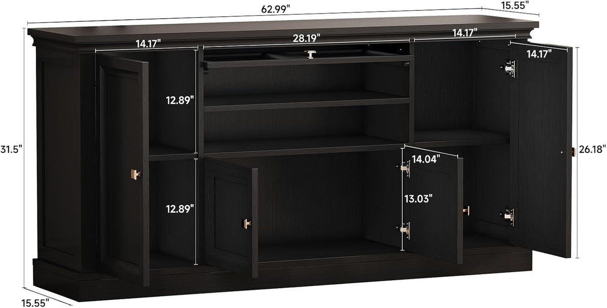 63Inch Black Farmhouse Buffet Cabinet With Storage