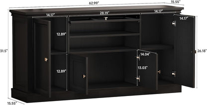 63Inch Black Farmhouse Buffet Cabinet With Storage