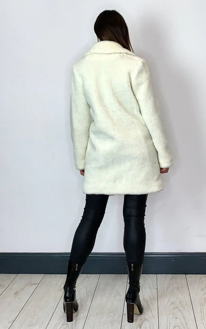 Cream Rose Eleusis Stud Button Borg Teddy Coat, a cozy jacket with button details and plush borg fabric.