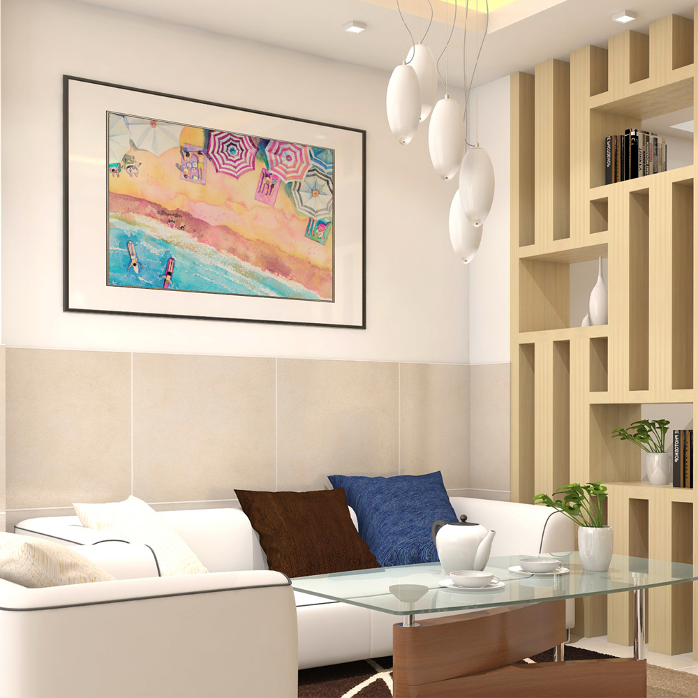Colorful Day at the Beach Premium Matte horizontal poster for home decor by Yellow Pandora, featuring vibrant beach scene imagery.