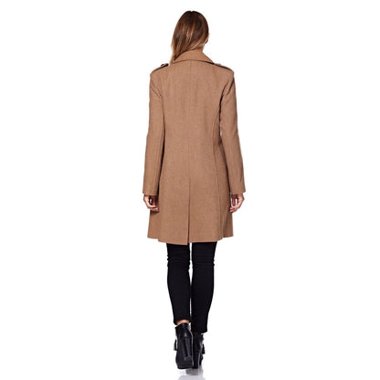 Rose Eleusis double-breasted camel twill military coat from 1908, showcasing classic style and structured design.