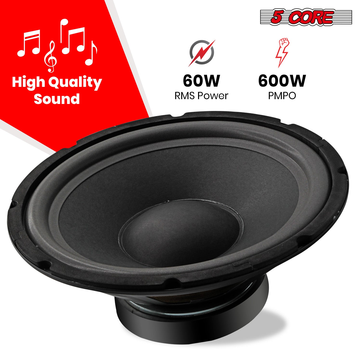 Pair of 15-inch Start2Finish 5 Core car woofers with deep bass, 900W, 4 Ohm automotive subwoofer speaker system.