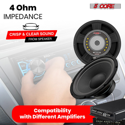Pair of 15-inch Start2Finish 900W automotive car woofers with deep bass, 4-ohm impedance, and sturdy component speaker design.