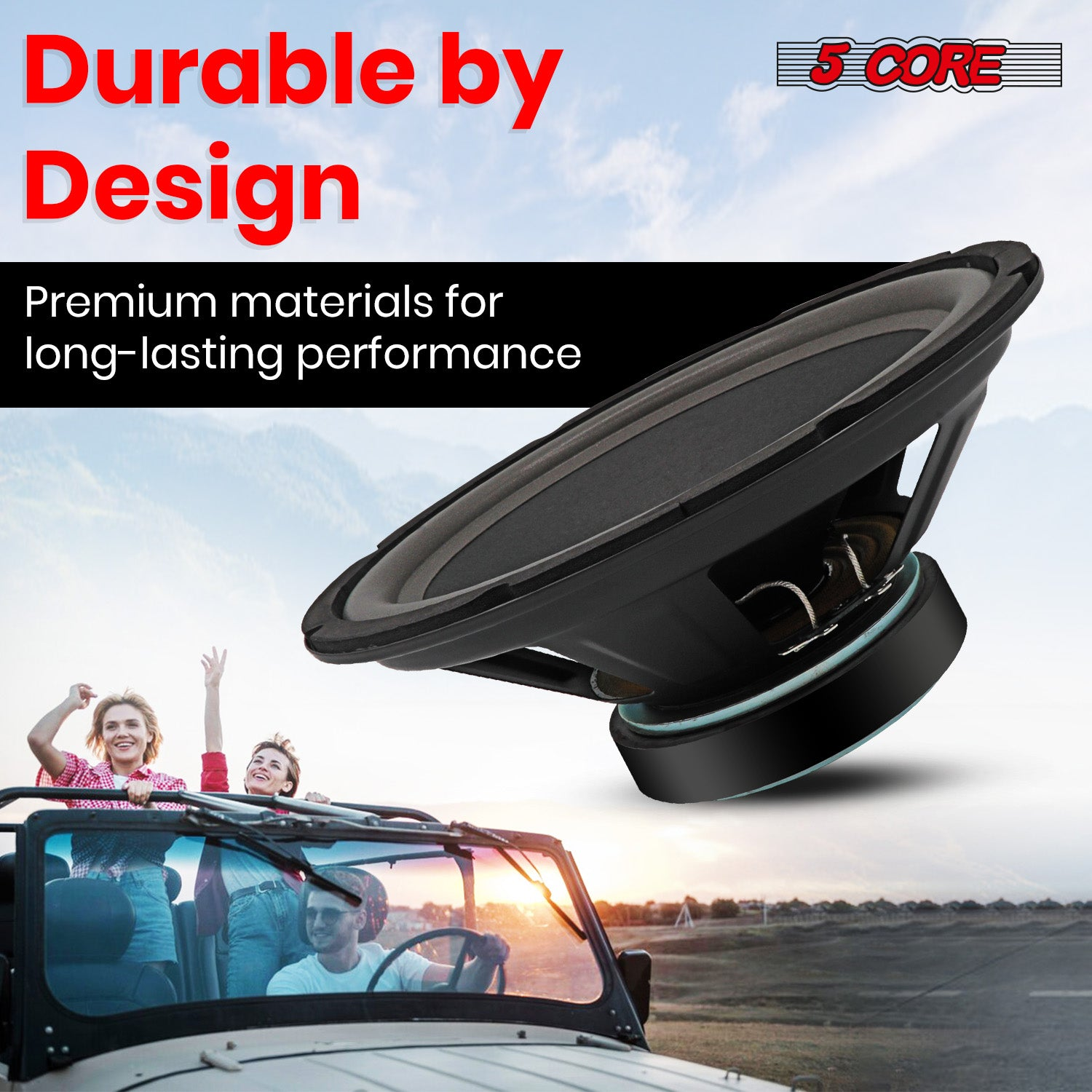 Pair of 15-inch Start2Finish automotive subwoofers with deep bass, 900W output, 4-ohm impedance, designed for car audio systems.