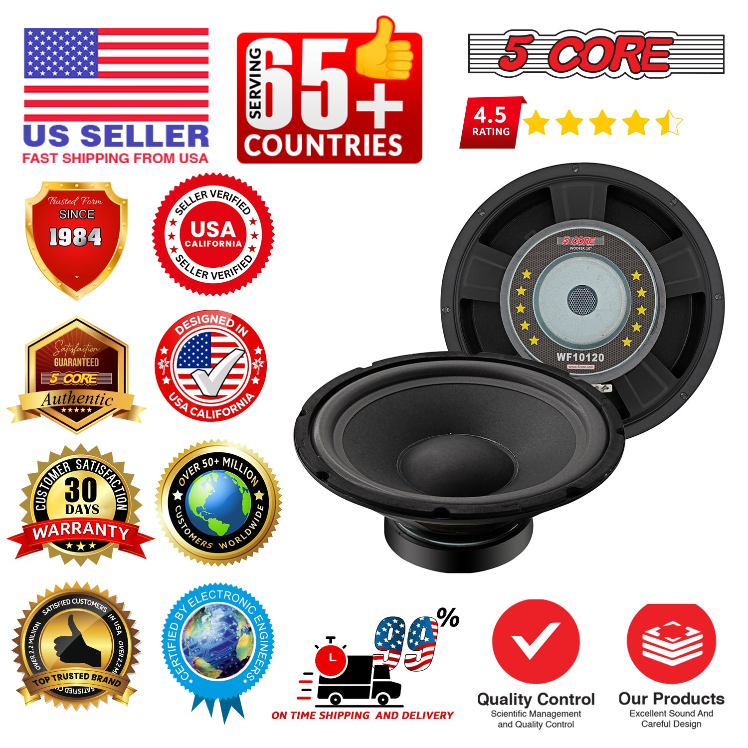 Pair of 15-inch Start2Finish 900W automotive car woofers with deep bass, 4-ohm impedance, and durable speaker components.