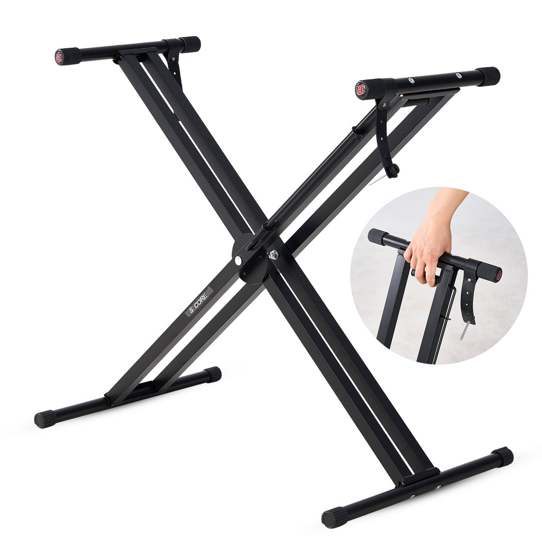 Start2Finish 5 Core Keyboard Stand with adjustable height, quick release, and portable design for musical instruments and DJ setups.